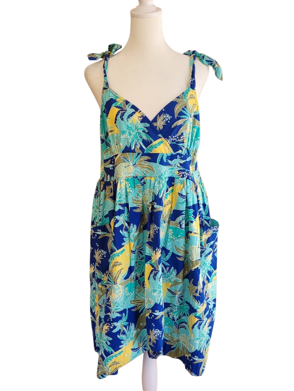 Tiki Palm Tropical Print Sundress Palm Leaf Tie Strap Lightweight Dress XL - Picture 2 of 9